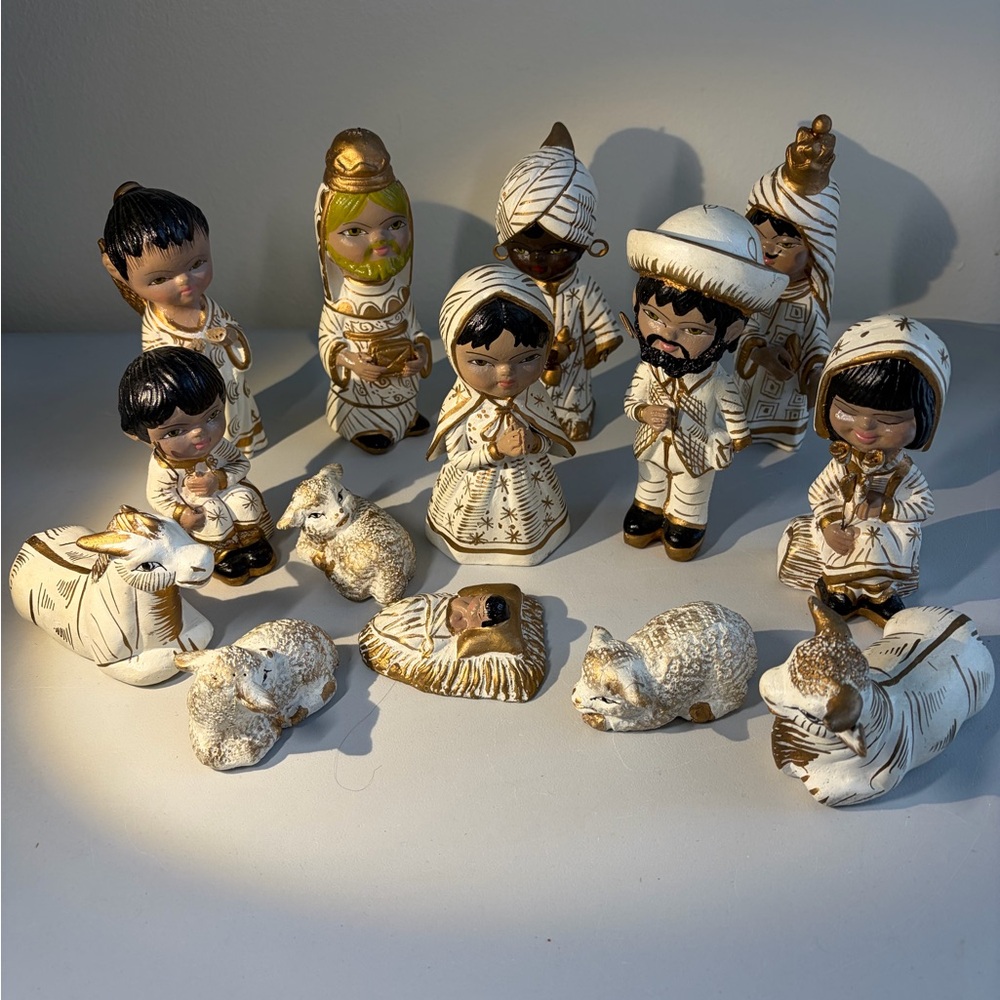 Nacimientos Nativity Mexican Clay Folk Art Hand Crafted 14 Pc Set One Of A Kind